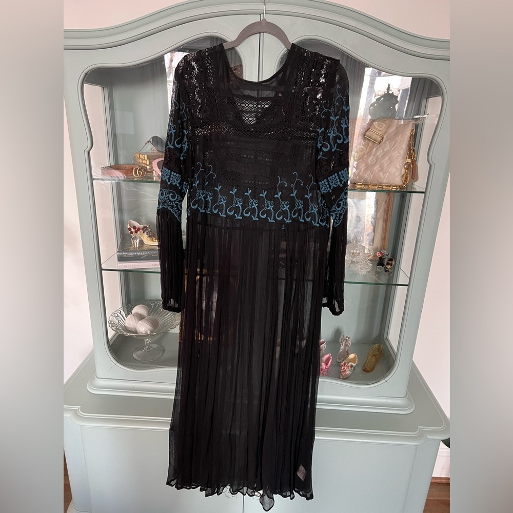 Free People - Sheer dress or long top Black with Blue stitching size M